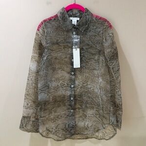 Rachel Zoe Organza Sheer Shirt Top animal printed  Size Xs